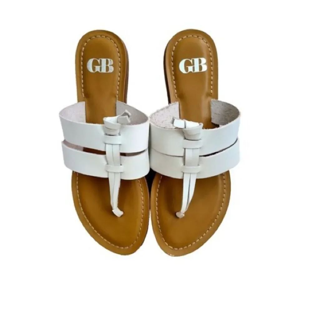 Gianni Bini White Double-Band Toe-Post Slide Sandals